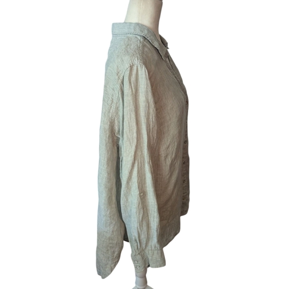 100% Linen Tunic Sage Lagenlook Oversized  Button-Up Shirt Roll Up Sleeves Sz 3x - Picture 2 of 9